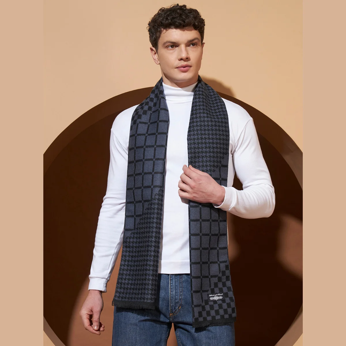 india-checked-blue-wool-reversible-scarf-muffler WM-201 (1)