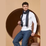 India Checked Blue Wool Reversible Scarf / Muffler - Image 3
