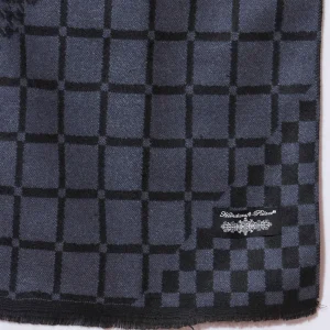 India Checked Blue Wool Reversible Scarf / Muffler - Image 6