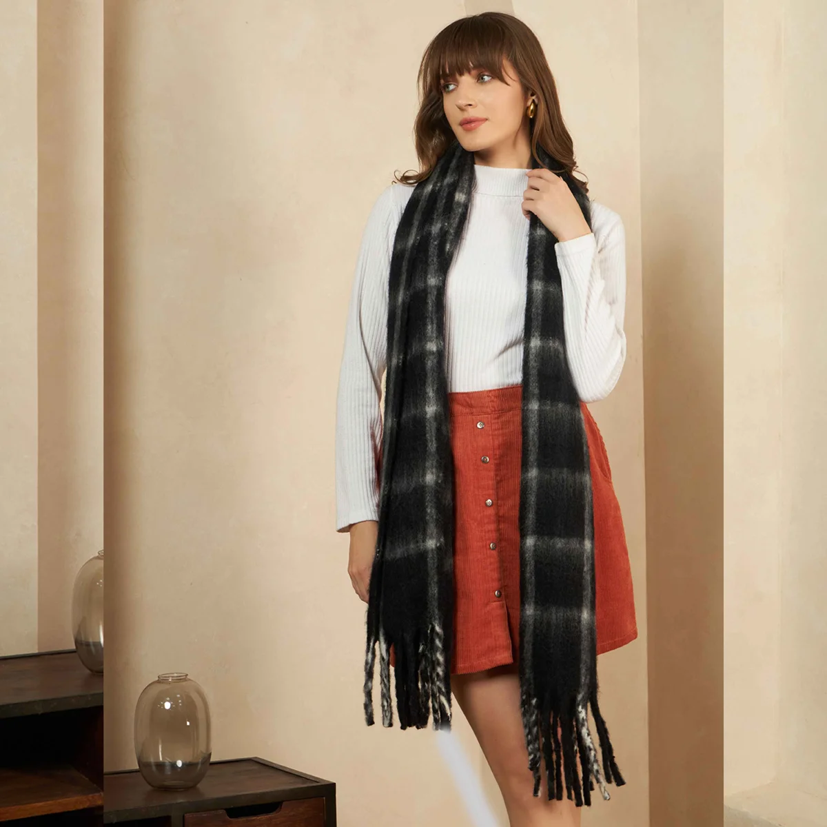 indian-handmade-black-checked-acrylic-wool-scarves WAS-125 (1)