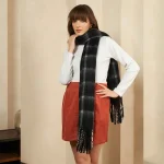 Indian Handmade Black Checked Acrylic Wool Scarves - Image 2
