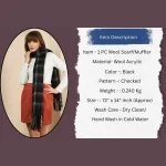 Indian Handmade Black Checked Acrylic Wool Scarves - Image 9