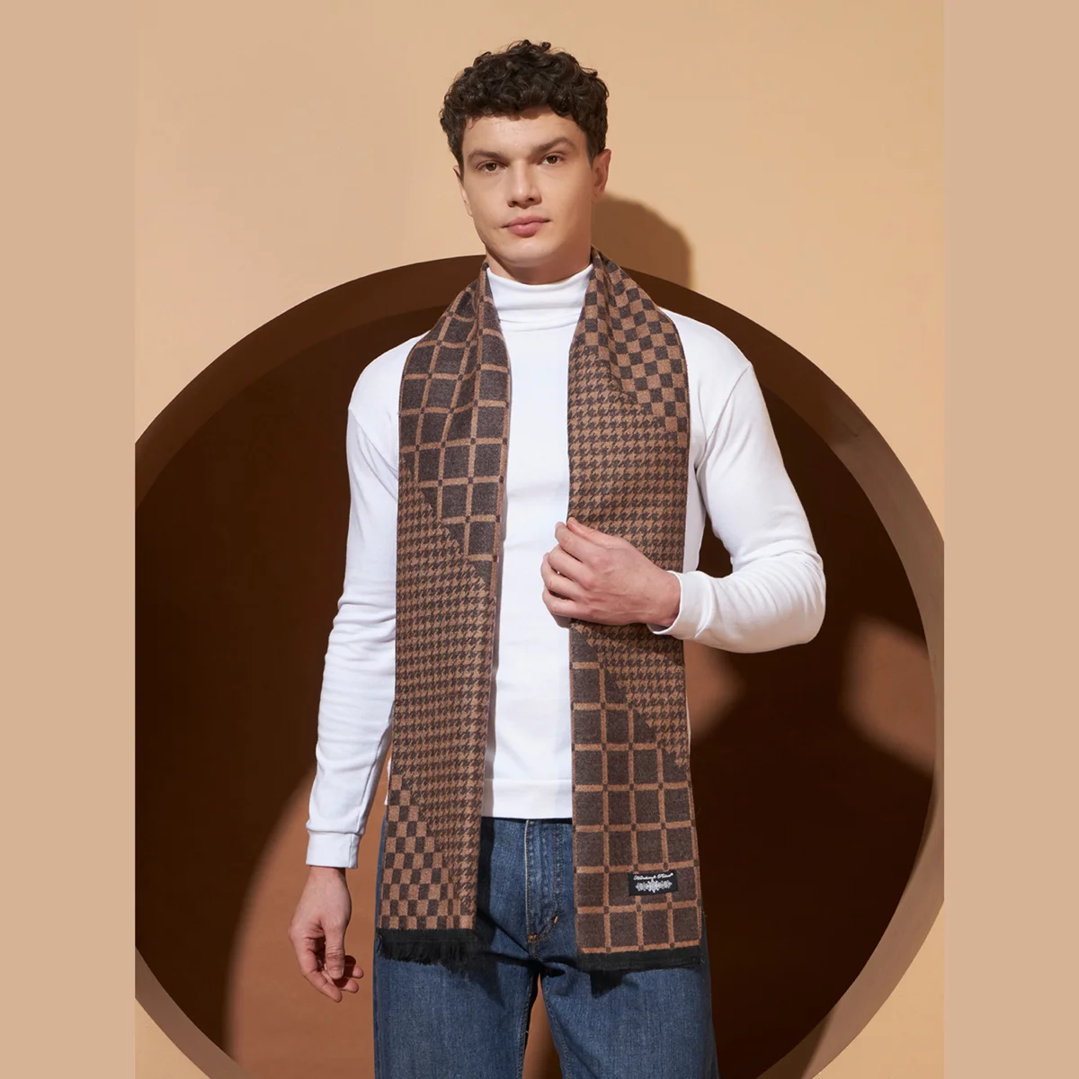 luxury-brown-checked-scarf-men-winter-warm-scarves WM-202 (1)