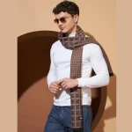 Luxury Brown Checked Scarf Men Winter Warm Scarves - Image 2