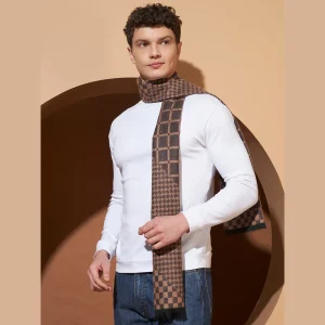 Luxury Brown Checked Scarf Men Winter Warm Scarves - Image 3