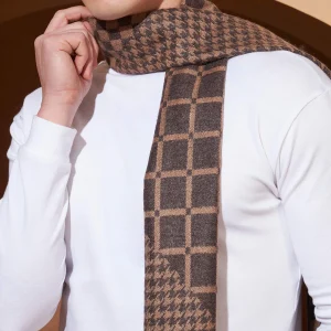 Luxury Brown Checked Scarf Men Winter Warm Scarves - Image 6