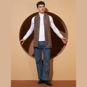 Luxury Brown Checked Scarf Men Winter Warm Scarves - Image 8