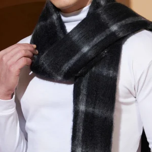 Men's Black Check Scarf Acrylic Wool Muffler - Image 3