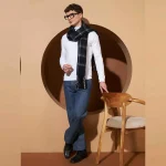 Men's Black Check Scarf Acrylic Wool Muffler - Image 4
