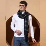 Men's Black Check Scarf Acrylic Wool Muffler - Image 6