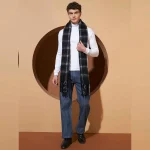 Men's Black Check Scarf Acrylic Wool Muffler - Image 7