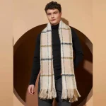 Men's Oversized Beige Checked Muffler 