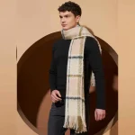 Men's Oversized Beige Checked Muffler  - Image 2
