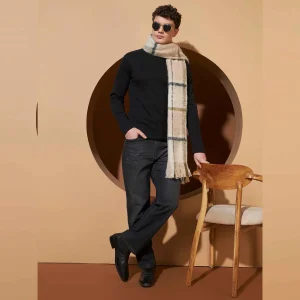 Men's Oversized Beige Checked Muffler  - Image 5