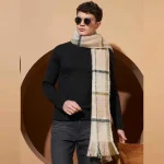 Men's Oversized Beige Checked Muffler  - Image 3