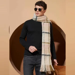 Men's Oversized Beige Checked Muffler  - Image 3