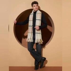 Men's Oversized Beige Checked Muffler  - Image 6