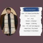 Men's Oversized Beige Checked Muffler  - Image 8