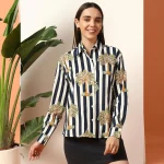 Beach Wear Blue Palm Tree Print Cotton Shirt For women's