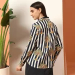 Beach Wear Blue Palm Tree Print Cotton Shirt For women's - Image 8
