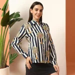 Beach Wear Blue Palm Tree Print Cotton Shirt For women's - Image 6