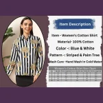 Beach Wear Blue Palm Tree Print Cotton Shirt For women's - Image 9