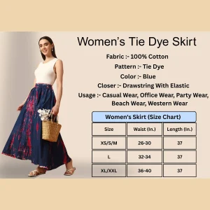 Beautiful Blue Tie Dye Printed Cotton Skirt - Image 8