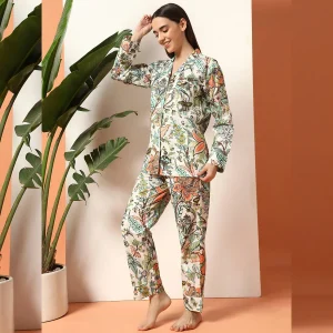 Beautiful White Floral Printed Cotton Night Suit For Women Gift - Image 4