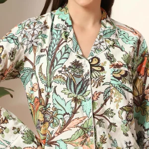 Beautiful White Floral Printed Cotton Night Suit For Women Gift - Image 6