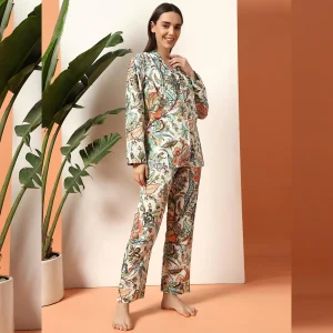 Beautiful White Floral Printed Cotton Night Suit For Women Gift - Image 5