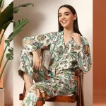 Beautiful White Floral Printed Cotton Night Suit For Women Gift