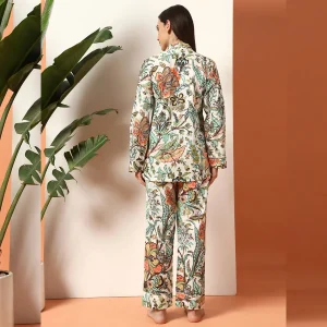 Beautiful White Floral Printed Cotton Night Suit For Women Gift - Image 7