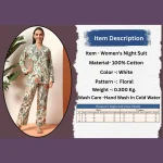 Beautiful White Floral Printed Cotton Night Suit For Women Gift - Image 9