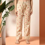Beige Striped Printed Cotton Night Dress/Pyjama Set - Image 7