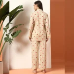Beige Striped Printed Cotton Night Dress/Pyjama Set - Image 8