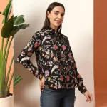 Black Floral Print Cotton Button Closure Shirt - Image 5
