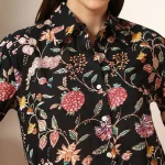 Black Floral Print Cotton Button Closure Shirt - Image 6