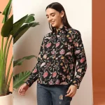 Black Floral Print Cotton Button Closure Shirt - Image 3