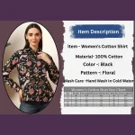 Black Floral Print Cotton Button Closure Shirt - Image 9