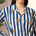 Blue Striped & Floral Print Cotton Night Suit For Women's - Image 6