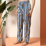 Blue Striped & Floral Print Cotton Night Suit For Women's - Image 7
