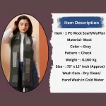 Gray Check Woolen Scarf for Girls & Women's - Image 9