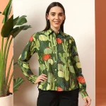 Green Cactus Printed Pure Cotton Shirt For Women's - Image 2