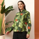 Green Cactus Printed Pure Cotton Shirt For Women's - Image 4
