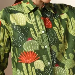 Green Cactus Printed Pure Cotton Shirt For Women's - Image 6