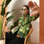 Green Cactus Printed Pure Cotton Shirt For Women's