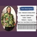 Green Cactus Printed Pure Cotton Shirt For Women's - Image 9