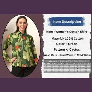 Green Cactus Printed Pure Cotton Shirt For Women's - Image 9