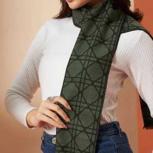 Green Tartan Wool scarves Women Cashmere Muffler - Image 3
