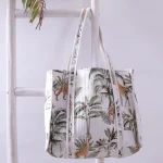 Handmade White Quilted Tote Shopping Bag Forest Printed - Image 2